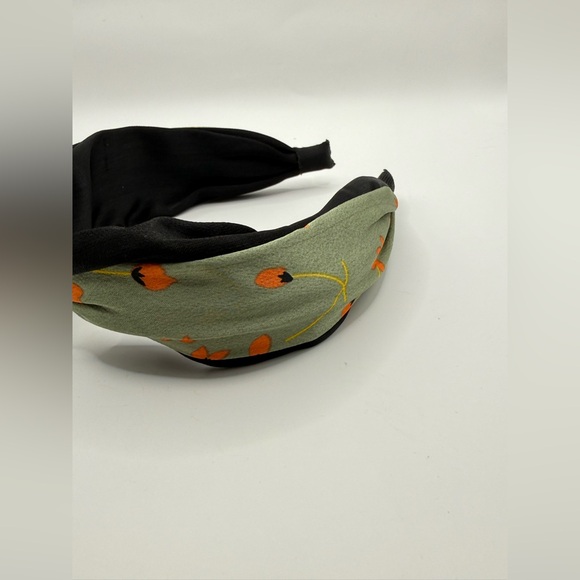 Luxury green floral gold tone G logo  wide, knotted satin fabric headband New - Picture 4 of 7